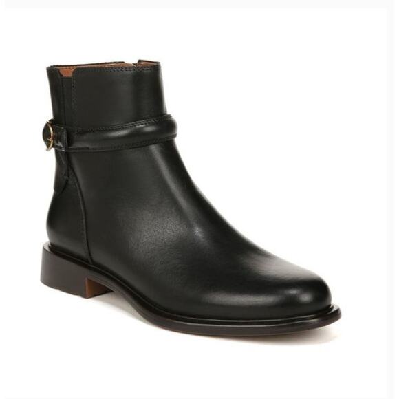 Franco Sarto Elese Leather Boots 6 Black NWOT Buckle Academia Prep Booties Zip - Picture 1 of 9
